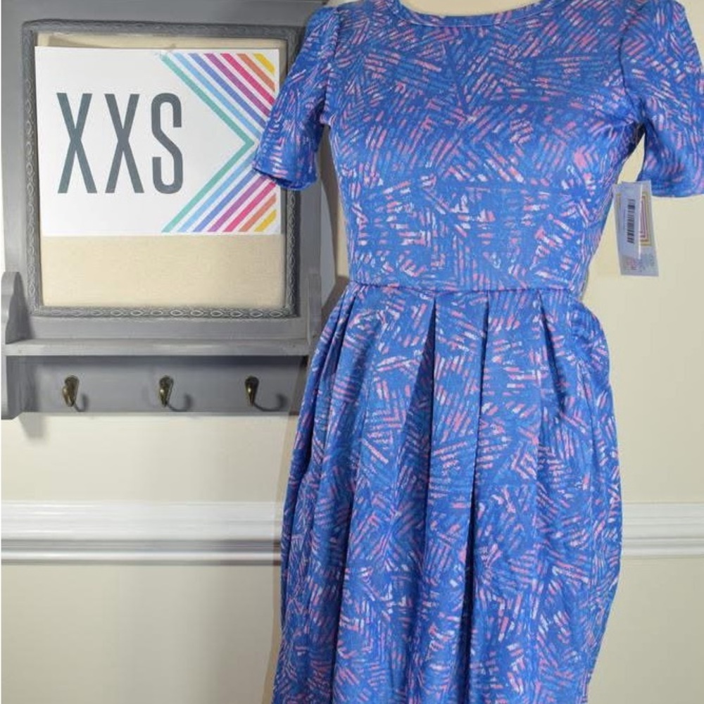 Blue and Pink Patterned LuLaRoe Amelia Dress